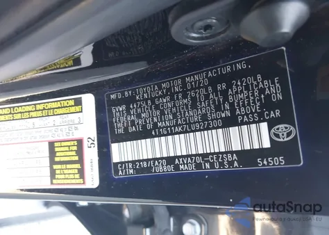 2020 Toyota Camry Se z USA, uszkodzony, nr VIN 4T1G11AK7LU927300